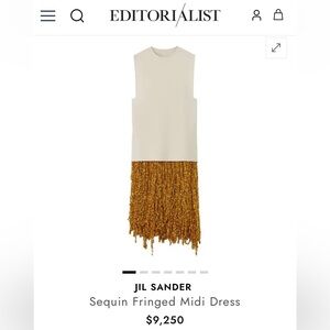 NWT - Jil Sander Women's Sequin Fringed Midi Dress - White/Gold